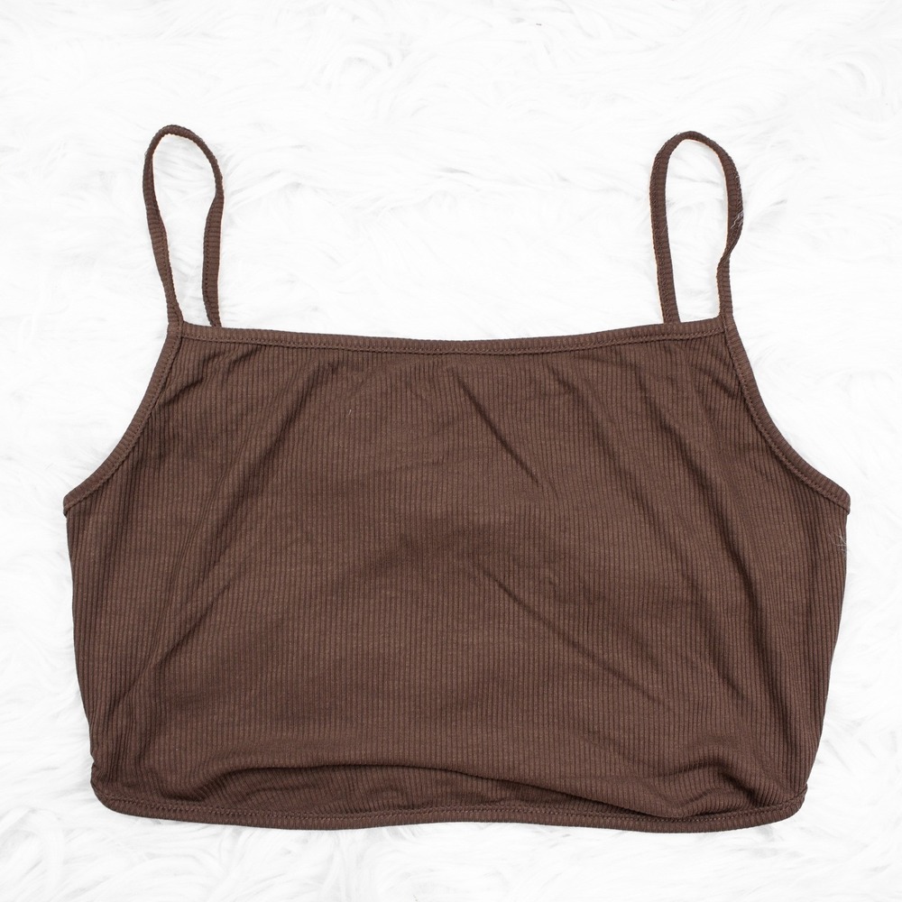 Naked Wardrobe Crop Top Cami Tank Top Size Large Ribbed Knit Brown Activewear